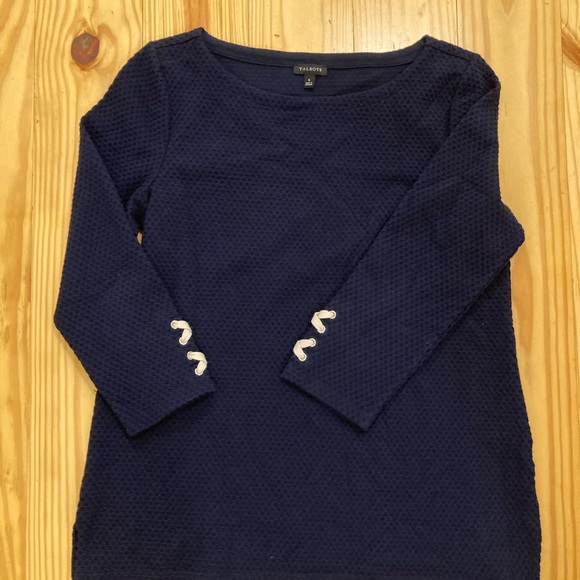 Talbots Top Navy Rope Lace Nautical Cotton Long Sleeve Waffle Tee Pullover S - Picture 1 of 6